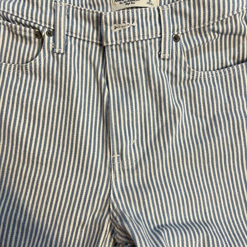 Abercrombie & Fitch Blue and White Striped High Rise Jeans.